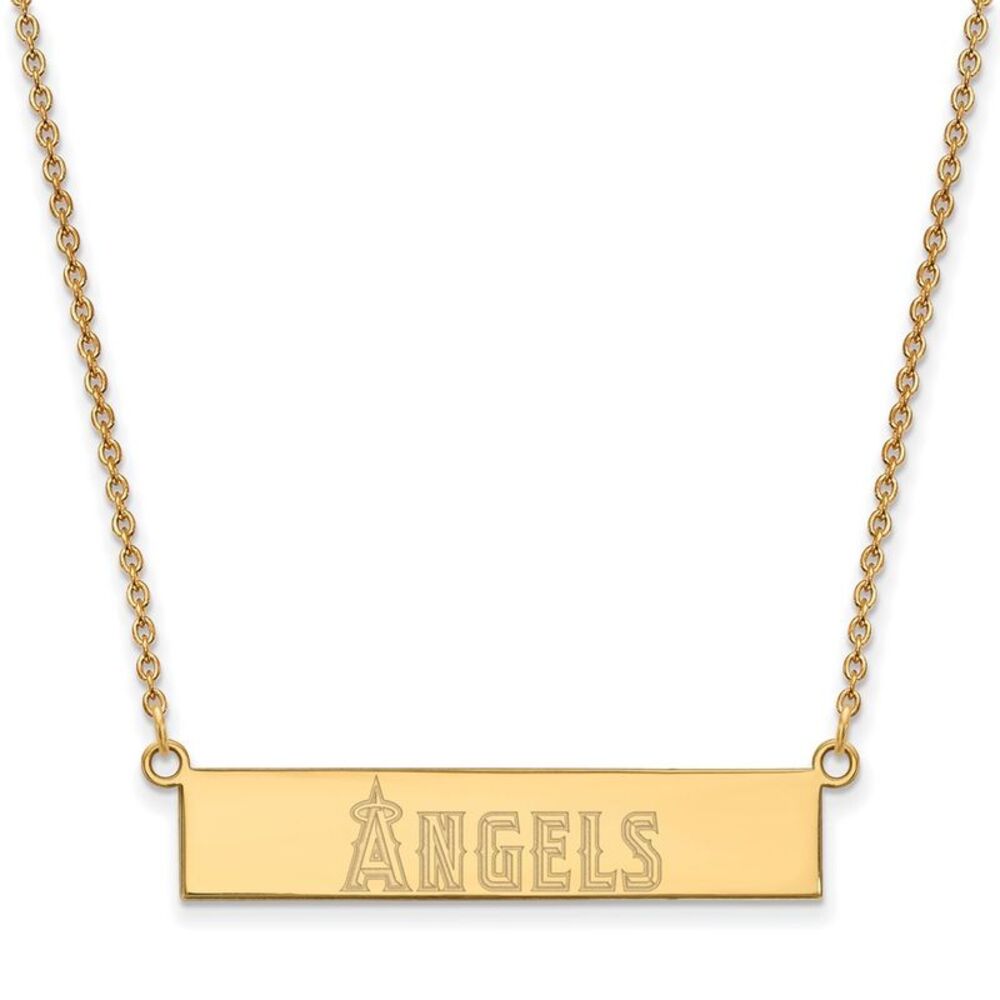 14K Yellow Gold Plated S.S. MLB LA Angels Small Bar Necklace, 18 Inch